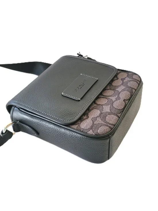Coach CAT13 Lucas Crossbody Charcoal Signature Jacquard Black Messenger Bag - Picture 6 of 7